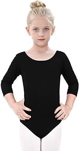 Kefiyis Ballettanzug Mädchen 3/4 Langarm Turn-Leotards Ballett Gymnastik Turnanzug Trikot aus Baumwolle für Kinder
