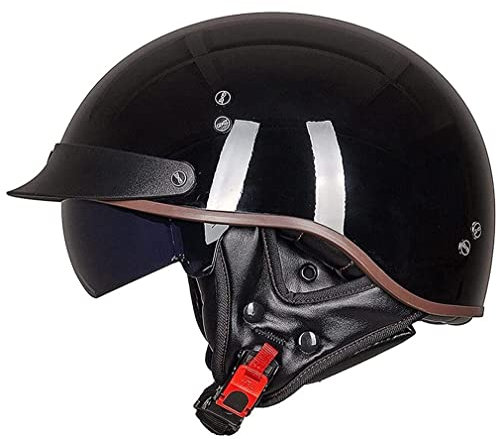 MTTKTTBD Halbhelm Motorradhelm DOT/ECE Zertifizierung Motorrad Halbschalenhelm Herren Damen Braincap Retro Jethelm Open Face Helm Chopper Scooter Helm Sturzhelm Mit Visier Unisex G,M