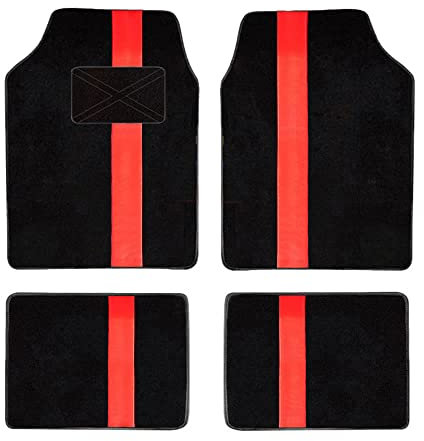 Maipula Universal Auto Fußmatten,Automatte für Fast alle Auto,4 Teiliges Set ohne Mattenhalter,Beflockun Auto bodenmatte,Schwarz Rot