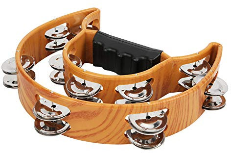 Tyenaza Handglocke, zweireihig Handbell Tamburin Metall Schellen mit ergonomischem Griff Percussion Instrument