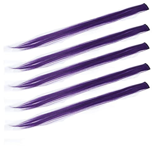 Pezzi di capelli Ciocche di capelli lunghi Parrucchino Estensioni di capelli umani Clip di estensioni di capelli colorate senza cuciture invisibili per il ballo quotidiano (Viola)