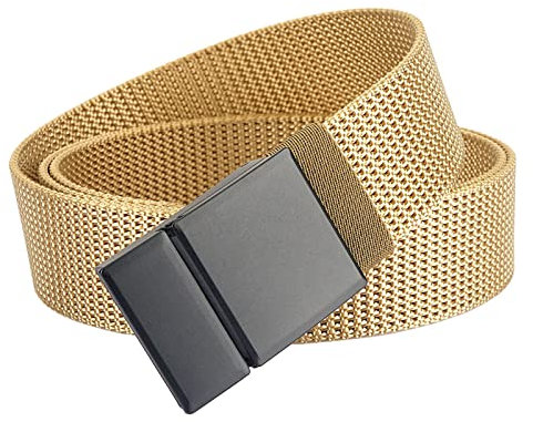 S-MAN Herren Nylon Gürtel 3,8CM Breite Verstellbare Kein Loch Metallschnalle Outdoor Sport Gurtband Golf Gürtel für Männer Khaki