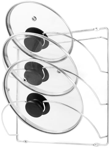 joeji's Kitchen Topfdeckelhalter 3 Fächern - Wandmontage oder Schranktür - Deckelhalter für Pfannendeckel - 2 in 1 Selbstklebend Ohne Bohren oder Schrauben - Deckelständer Küchenzubehör - Chrom
