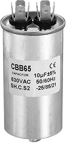 PATIKIL CBB65 10uF Funcionamiento Condensador, 10mfd 1uds AC 630V Aluminio Estuche con 2 Pasadores M8 Tornillo para Aire Acondicionado Compresor Motor Calor Bomba Condensador