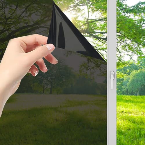 Lmlpt One Way Privacy Window Film See Out Not in Sun Blocking Windows Tint for Home Heat Control Dark Glass Tinting Films Self-Adhesive Anti UV Mirror Door Coverings Sticker,Magic Black,11.81X78.7in