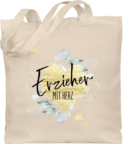 Baumwolltasche - Taschen - Erzieher mit Herz - Unisize - Naturweiß - geschenk für die erzieherin erziehertaschen kindergärtner erzieherinnen tasche erzieherabschied beutel abschied stoffbeutel