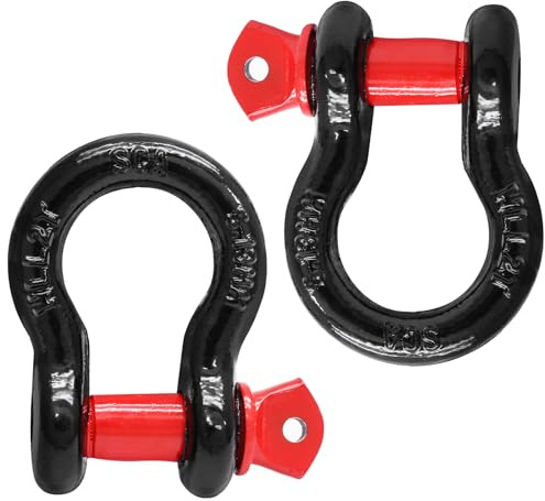 Luomorgo 2 Pcs D Ring Shackles 1/2 Inch, 2 Ton (4,409 Lbs) Capacity, Heavy Duty Bow Shackle, Screw Pin Clevis Shackles Rugged 8 Ton (17,636 lbs) Maximum Break Strength