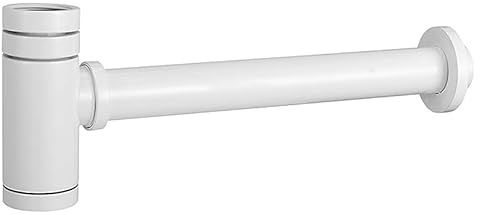 VALAZ Sifón de desagüe visto Blanco redondo para lavabo universal de latón y acero inoxidable 1/4 con apertura de limpieza