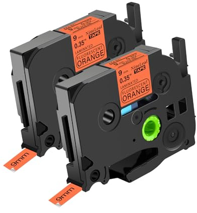 NineLeaf 2 x Ersatz für Brother P-Touch TZe-B21 TZ-B21 TZeB21 TZB21 AZe 9mm 0.35'' Bänder Laminiertes Schwarz auf fluo Orange Schriftband Kassette für Ptouch PT-E500VP D200SA Beschriftungsgerät