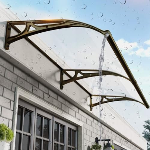 Arqué Maisons auvent porte d'entree avec rainure de drainage, Support en aluminium marquise de porte exterieur, polycarbonate auvent de terrasse, Vent/pluie/neige, protection UV, silencieux. ( Color :