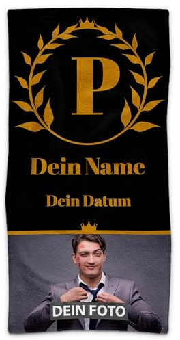 Print Royal PR Handtuch personalisiert mit Foto, Name und Datum - Personalisiertes Handtuch Bedrucken - Individuelles Geschenk für Männer zum Geburtstag, Valentinstag | 100 x 50 cm, schwarz
