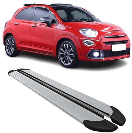 Pedane laterali compatibili con Fiat 500X 2014-2023 alluminio argento 2 pezzi