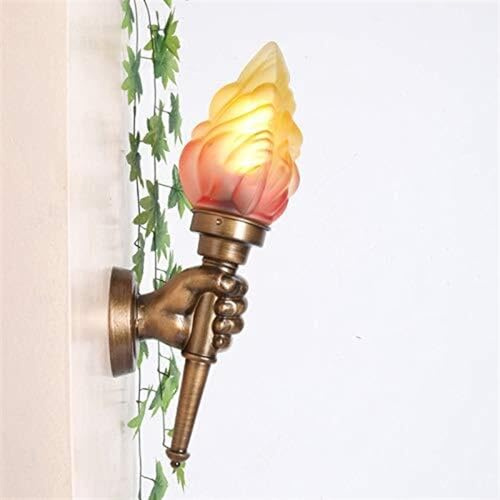 Hertl Accesorio de montaje en pared con antorcha vintage, apliques de pared elegantes, iluminación de pared, aplique de pantalla de vidrio estilo retro campestre, iluminación con acabado de latón, 1 l