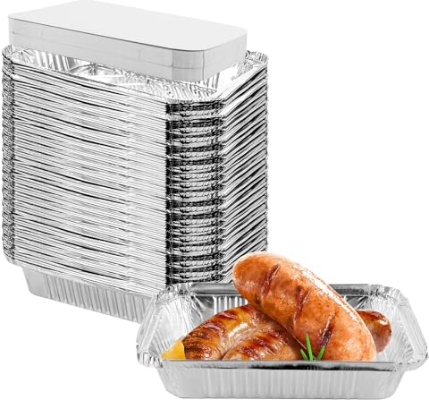 WOPPLXY 50 Stück Alu Grillschalen, 850 ml Aluschalen mit Deckel, Aluschalen Grill für Backen, Kochen, Braten
