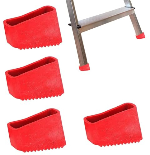 HAPPOW 4 piedini per scale da 50 x 20 mm, piedini in gomma per scala, resistenza allo scivolamento e riduzione del rumore, ricambio per scale pieghevoli, estensibili e da costruzione (rosso)