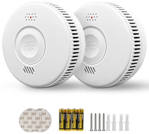 Smoke Alarms for Home Fire Alarm Battery Conforms to EN14604, 2 Pack Wireless Smoke Detector with LED Indicator & Test Silence Button Fire Alarms Operated for Home, Standalone