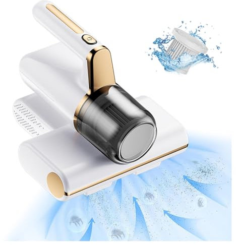 BesBet Aspirateur à Main Anti-Acariens, éLimine 99,9% des BactéRies, AllergèNes, Acariens Aspirateur Acarien avec LumièRe UV Et Vibration Mattress Vacuum pour Matelas, CanapéS,White