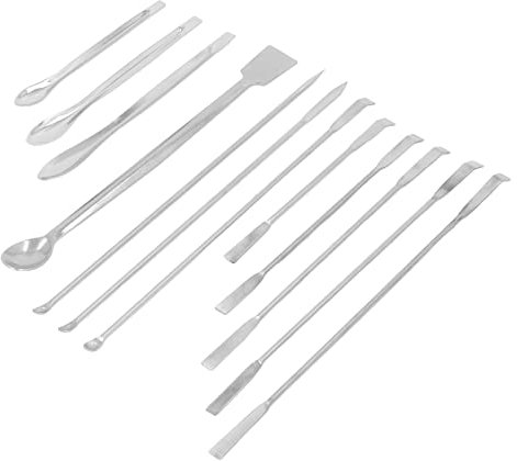 Akozon Juego de Espátulas de Laboratorio de Acero Inoxidable, 12 Piezas de Cuchara de Muestreo Duradera de Doble Extremo para Experimentos, Cuchara de Reactivo con Largo para un