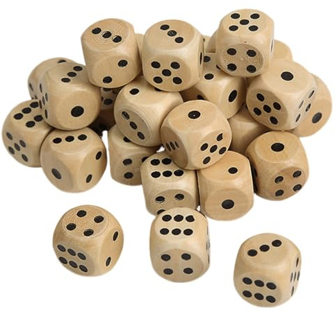 Confezione da 40 Dadi in Legno Naturale 16mm - 6 Lati Standard per Gioco di Carte da Tavolo - Accessori per Feste a Casa per Bambini e Adulti