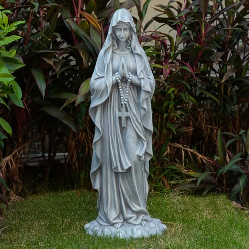 VChymm Betende Statue Jungfrau Maria, 80 cm hoch, für den Außenbereich, Garten, Garten, Hof, Terrasse, Deck, Zuhause, Eingang, Flur, Skulptur, Magnesiumoxid-Stein (graue Jungfrau)