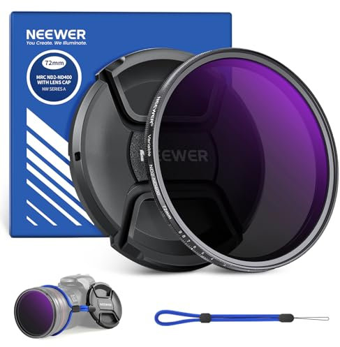 NEEWER 72mm ND2-400 (1-9 Stops) Variable ND Filter with Lens Cap, Lanyard, Cleaning Cloth, Precise Neutral Density Adjustment, Fingerprint & Scratch Resistant Multicoated Optical Glass