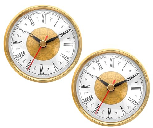 PATIKIL 80mm Quarz Uhrwerk Wanduhr, 2 Stück Stille Römische Ziffern Kaminuhren, Ersatz für Tischuhr, Stehuhr, Standuhr (Goldton/Rot Stil 18)