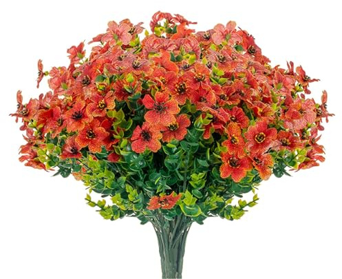 Boic 6 Pezzi Piante Finte Da Esterno, Fiori Finti Da Esterno, Fiori Finti Per Decorazioni, Fiori Artificiali Fiori Finti Per Cimitero Per Giardino Finestra Decorazione Per Matrimoni Feste (Arancione)