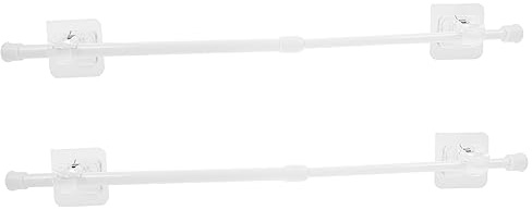 LIFKICH 2sets Telescoping Curtain Rod Spring Tension Poles for Bathroom Kitchen and Windows No Drill Installation Includes Hooks Versatile Support for Curtains and Clothes