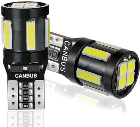 HUAREW T10 W5W Ampoule LED CANBUS Sans Erreur Voiture Light 194 168 2825 10SMD LED Ampoules de Remplacement, Lampe de Lecture de Voiture, Lampe de Plaque D'immatriculation, Blanc, 2 Pièces