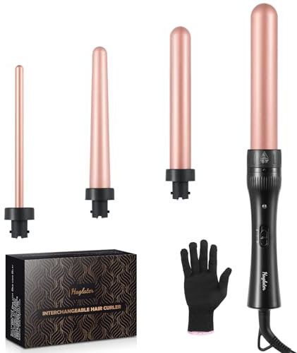 Curling Wand 4 in 1, Haglater Hair Curler Ceramic Curling Iron Set with 4 Interchangeable Barrels for Long Thick Thin Hair, Hair Styling Tools with Glove