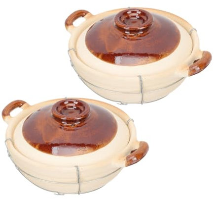 Amosfun Cazuela De Barro Para Arroz 0.5l Olla De Barro Con Mango Ergonómico Utensilios De Cocina De Cerámica Para Horno Adecuado Para Porciones Individuales Incluye 2 Piezas