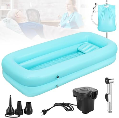 Vasca per Doccia, Vasca da Bagno Gonfiabile, Set Vasca da Bagno Doccia Gonfiabile Medica, Sistema Doccia Portatile sul Comodino, Sistema Doccia con Pompa per Anziani/Disabili/Costretti a Letto