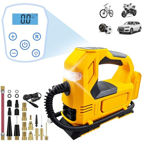 Kabelloser Reifenfüller Luftkompressor für Dewalt 20V Li-Ion Akku, Tragbare Akku Auto Reifenpumpe 150PSI mit LED Licht, Digitale Luftpumpe für Auto Motorrad Fahrrad