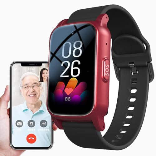 Weyot Montre Connectée avec Détecteur de Chute, Montre Intelligente pour Personnes âgées, Bracelet de Positionnement GPS, Bracelet GPS Tracker for Seniors, Bouton D'alarme SOS,Red