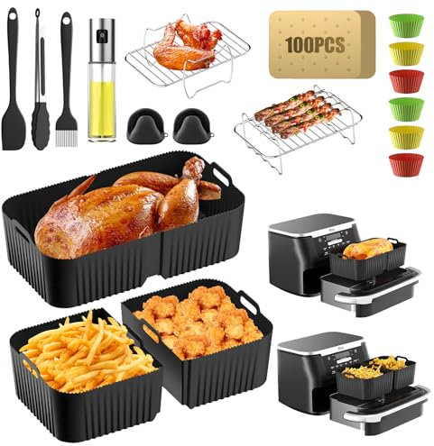 Heißluftfritteuse Zubehör für Ninja Foodi Flexdrawer 10,4 l Heißluftfritteuse AF500EU,1x10,4L & 2x5,2L Airfryer Silikon für Ninja heißluftfritteuse