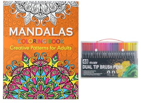 Hzuisst Malbuch für Erwachsene und Filzstifte Set, Mandalas Malbücher für Wrwachsene Entspannung mit 48 Farben Marker, A4 Coloring Book mit 20 Mustern für Stress Abbauen