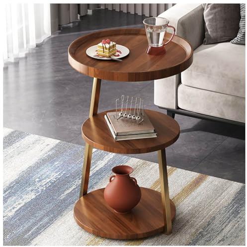 ASumPio Table D'Appoint Ronde À 3 Niveaux, Table D'Appoint De Canapé, Table Basse Moderne pour Chambre À Coucher, Salon, Noyer, 40 × 40 × 62 Cm,Walnut-40x40x62cm