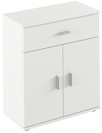 Kondela Sideboard Schrank | weiß, schmal | Kommode 60 cm breit, 30cm tief | Cabinet Sideboard Weiss 60cm mit Türen, Schublade | Beistellschrank für Wohnzimmer, Schlafzimmer, Büro, Kinderzimmer |ADELI