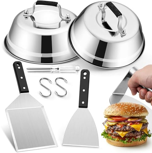 HaWare Smash Burger Set, 5-teilig Edelstahl Burger Smasher Set mit Burgerpresse, Grillspachtel, Pfannenwender & Burgerglocke, Grill Zubehör für Gasgrill, Feuerplatte und Teppanyaki, Spülmaschinenfest