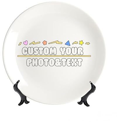 hadefa Personalisierter Porzellan-Speiseteller, individuelles Foto/Text, dekorativer Teller mit Ständer, Wohnzimmer, Esszimmer, Küche, Dekoration