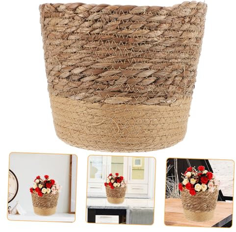 GAROZATION Handgewebter Pflanzkorb Aus Seegras Vielseitiger Strapazierfähiger Blumentopf Für Wohnzimmer Und Außenbereich Boho Stil Mittlere Naturfarbener Aufbewahrungskorb Für Pflanzen Und De