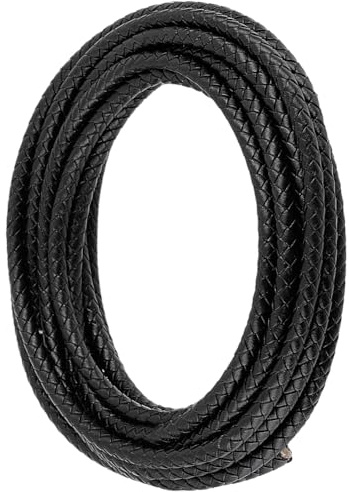 CALFOVERA Cordón de Cuero Genuino Redondo de 3.35 m para Hacer Joyas. Cordón de Bolo Trenzado de Cuero Genuino Negro de 5mm para Hacer Collares, Pulseras, Trenzado, Abalorios Y Proyectos de Bricolaje.