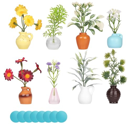 Flintronic Minivas-magnet, 8 stycken gör-det-själv minivaser, 3D-keramikvas, kylskåp, magneter med plasttorkade blommor, bud-vaser, magnetiska minihartsmagneter för kylskåpstillbehör, kök, kontor
