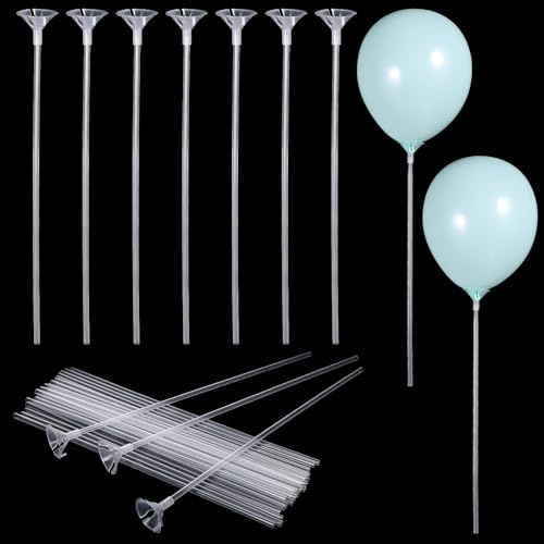 30 Pcs Balloon Sticks, Plastic Balloon Stick with Cup Balloons Sticks with Base Balloon-Stick with Base Holder Stand for Birthday, Party, Anniversary, Wedding Decoration(Transparent)