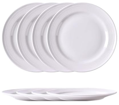 Nff Juego De 4 Platos Llanos De Cerámica Blanca De 25 Cm Con Rosca, Grandes, For Servir Carnes, Pastas Y Postres. Apto For Lavavajillas.(8 inch)