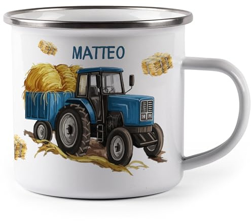 MIKALINO Emaille Tasse Coole Fahrzeuge personalisiert mit Namen Kinder Becher mit Motiv – Emaille Becher für Jungen & Mädchen – Camping Tasse leicht & robust Geschenkidee Kindertasse (wählbar)-300ml /
