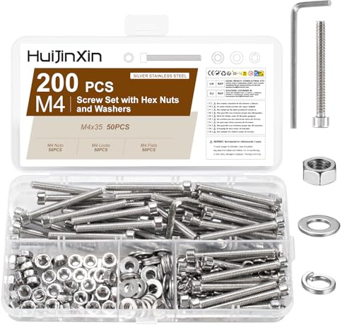 200 Stück M4 x 35 mm Schrauben Set,Innensechskant Schrauben Muttern Set,Edelstahl Zylinderschrauben mit Muttern Sets,Sechskantschrauben Unterlegscheiben Sortiment,Maschinenschrauben Gewindeschrauben