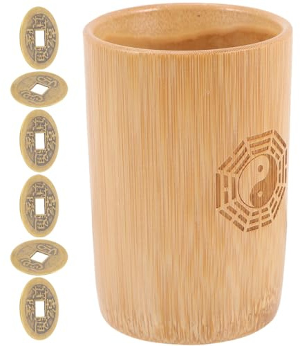 ZUNOXAZ Juego de Adivinación Chino Cubo de Bambú Mini 6 Monedas de Cobre para Lectura de Fortuna Accesorio Tradicional para Feng Shui y Reuniones Familiares