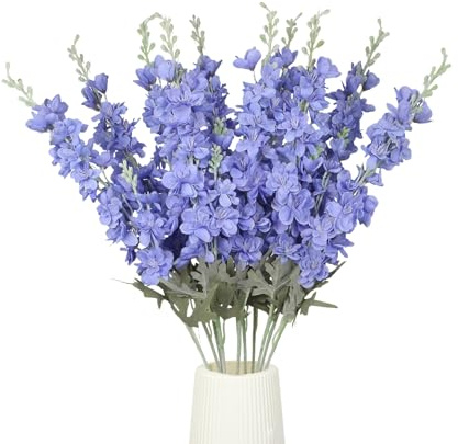 GrainBuds 10PCS Blue Delphinium Artificial Flowers Larkspur Fake Flowers 34.6in Long Stem Faux Silk Flowers Bulk for Tall Vase for Home Wedding Floral Arrangement Centerpiece Table Decorations (Blue)