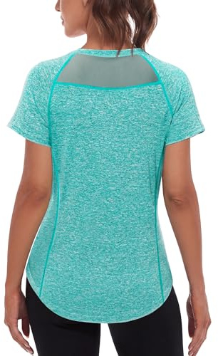 Wayleb Maglietta Sportiva Donna per Palestra e Fitness Maniche Corte T-Shirt Tessuto Traspirante con Inserto in Mesh Yoga Corsa Tempo Libero
